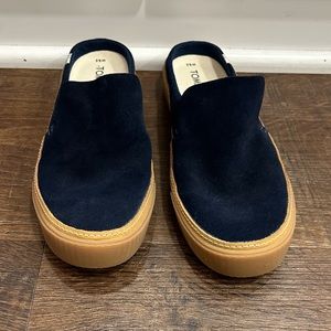 Toms Navy Blue Mules with Tan Soles